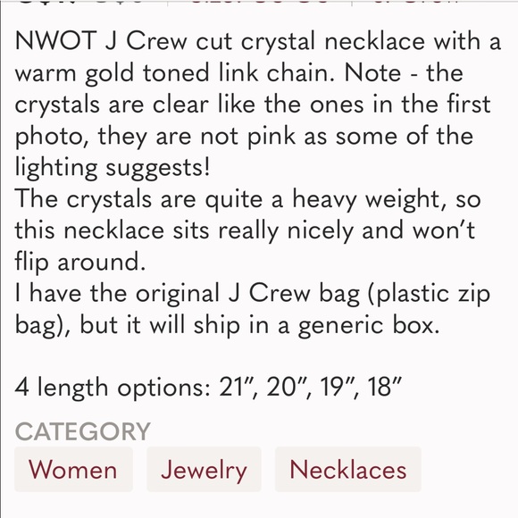 J CREW Gold Tone Chain, Cut Crystal Necklace - Picture 8 of 8